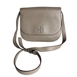 Tory Burch Britten Saddle Bag Taupe Pebbled‎ Leather Crossbody Bag